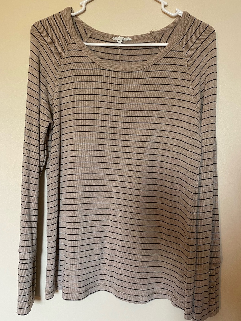 Striped Long Sleeve Tee in Taupe and Black